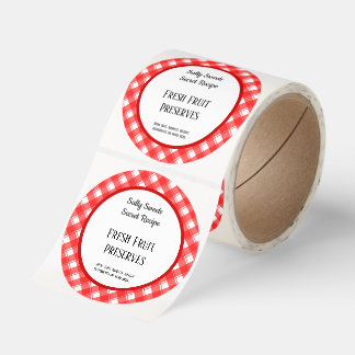Red White Plaid Retro Custom Canning Baking Runt Klistermärke