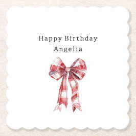 Red White Plaid Stripes Bow Birthday Underlägg Papper
