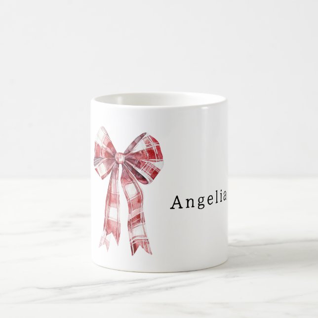 Red White Plaid Stripes Bow Kaffemugg (Center)