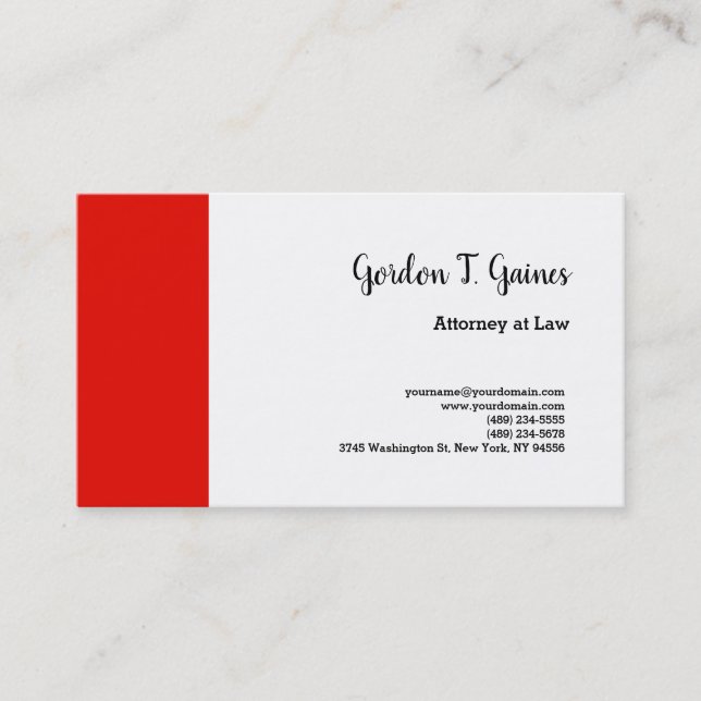 Red White Plain Professionell Attorney at Law Visitkort (Framsida)