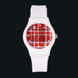 Red White Play Tartan Armbandsur<br><div class="desc">Den här röda och vita plaid-designen har en upprepande markerad/tartan mönster som är lätt texturerad. Det är en smart, snyggt plaid mönster.</div>