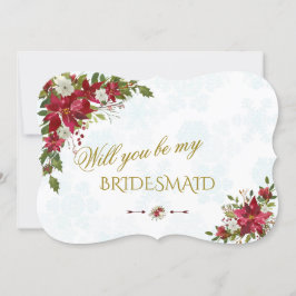 Red White Poinsettia blir min bridesmaid Inbjudningar