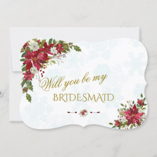 Red White Poinsettia blir min bridesmaid Inbjudningar