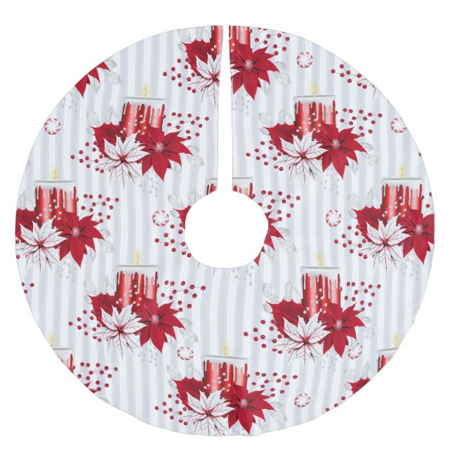 Red &White Poinsettia jul Julgransmatta Borstad Polyester (Framsidan)