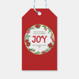 Red White Poinsettia Wandan Retro God jul Presentetikett