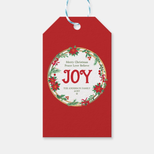 Red White Poinsettia Wandan Retro God jul Presentetikett (Framsidan)