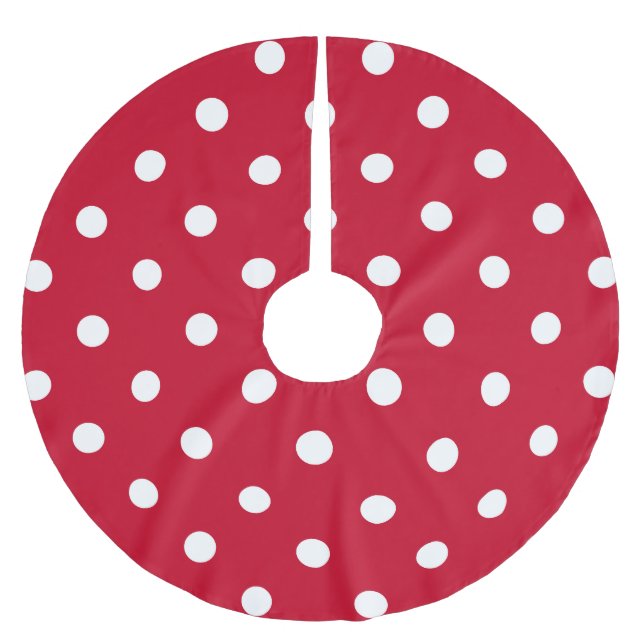 Red & White Polka Dot Julgransmatta Borstad Polyester (Framsidan)