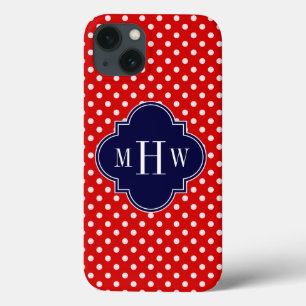 Red White Polka Dot Navy Quatrefoil 3 Monogram