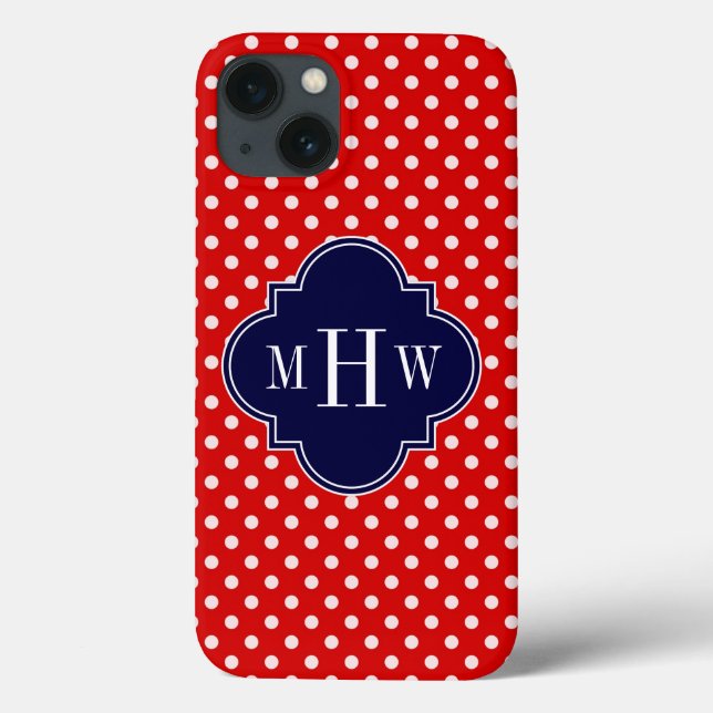 Red White Polka Dot Navy Quatrefoil 3 Monogram (Baksida)