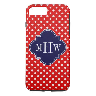 Red White Polka Dot Navy Quatrefoil 3 Monogram