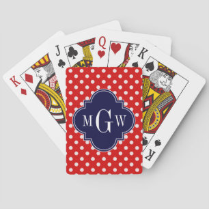 Red White Polka Dot Navy Quatrefoil 3 Monogram Casinokort