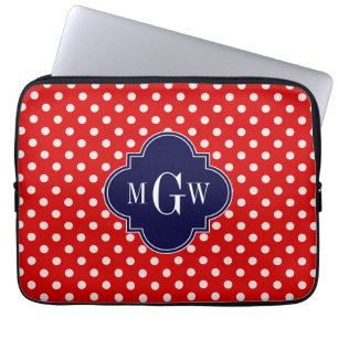 Red White Polka Dot Navy Quatrefoil 3 Monogram Laptop Fodral