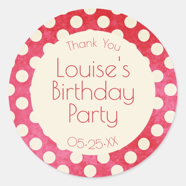 Red White Polka Dot Runt Klistermärke (Framsida)