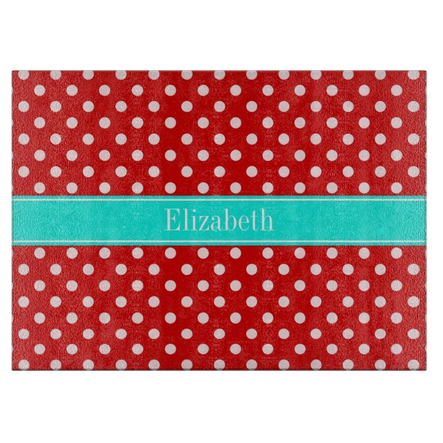 Red White Polka dots Bright Aqua Namn Monogram (Framsidan)
