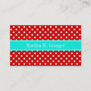 Red White Polka dots Bright Aqua Namn Monogram Visitkort