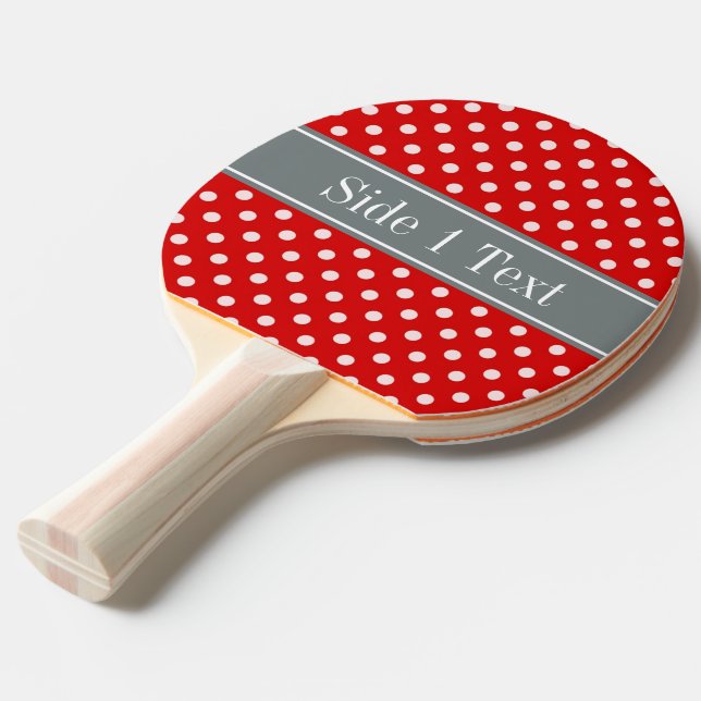 Red White Polka dots Charcol Ribbon Monogram Pingisracket (Frontvinkel)