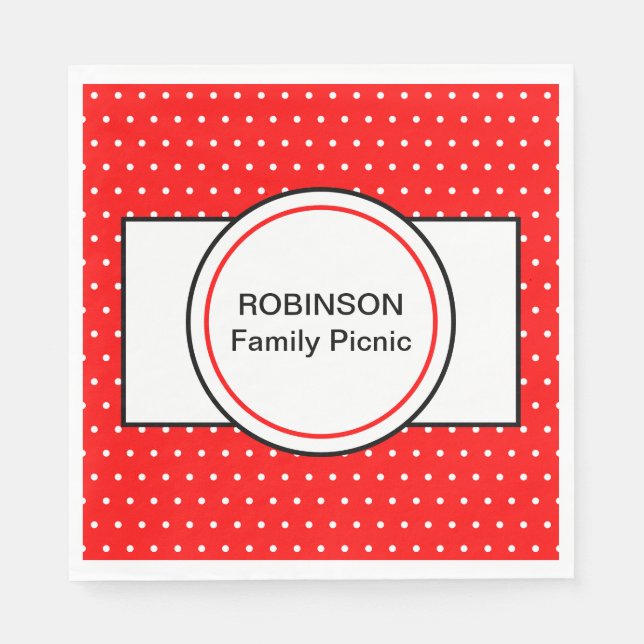 Red White Polka dots Family Picnic Pappersservett (Framsidan)