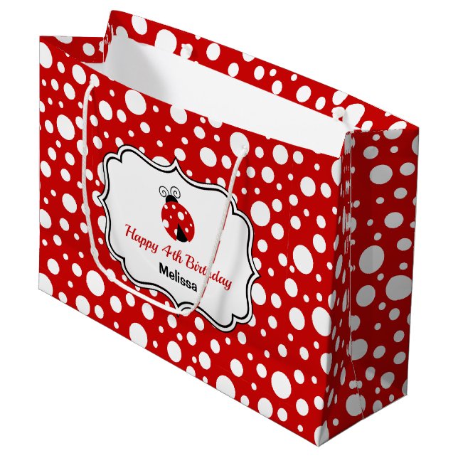 Red White Polka dots Ladybug Ram Barns födelsedag (Framsidan Vinklad)