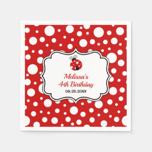 Red White Polka dots Ladybug Ram Barns födelsedag Pappersservett