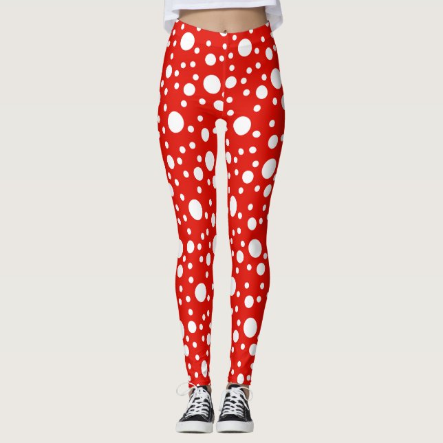 Red White Polka dots Spot Leggings (Framsida)