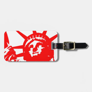 Red & White Pop Art Dam Liberty Bagagebricka