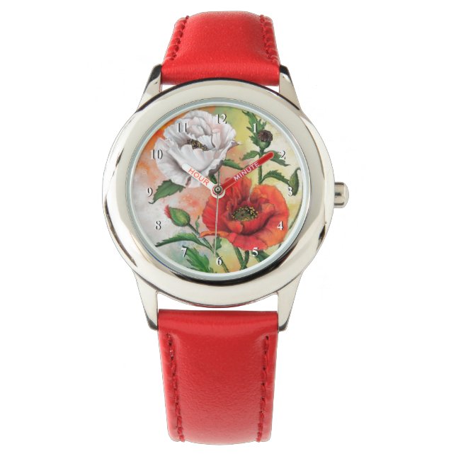 Red White Poppies Watch Armbandsur (Framsida)
