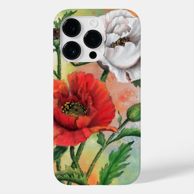 Red White Poppy iphone case Flowers - Målning (Baksida)