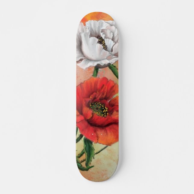 Red White Poppy Skateboard Flowers (Framsida)