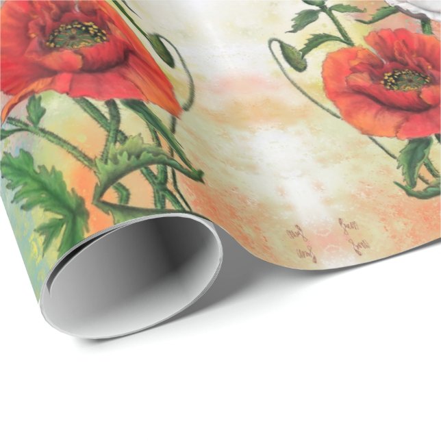 Red White Poppy Wrapping Pappra Vår Presentpapper (Rullad Hörn)