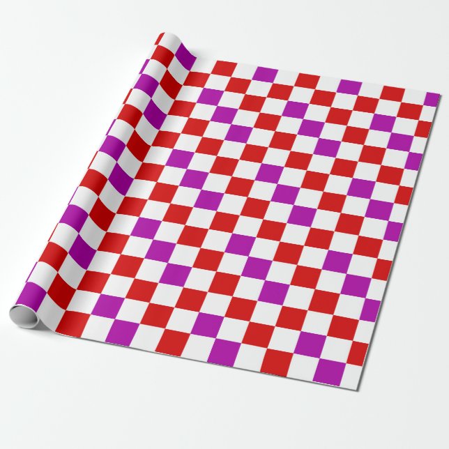 Red White Purple Checkered Pattern Design  Presentpapper (Utrullad)