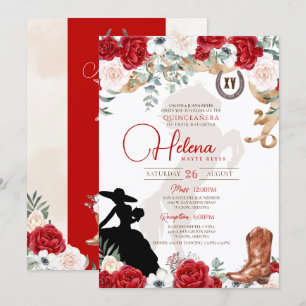 Red White Quinceanera Ro Rustic Finare Charro Inbjudningar
