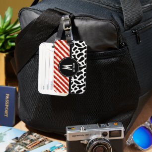 Red White Rand Black Mönster Monogram Bagagebricka