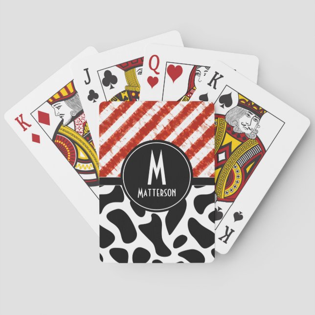 Red White Rand Black Mönster Monogram Casinokort (Baksidan)