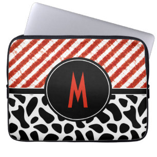 Red White Rand Black Mönster Monogram Laptop Fodral