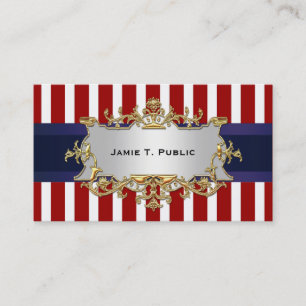 Red White Rand, Blue Ribbon, Guld Framed Label Visitkort