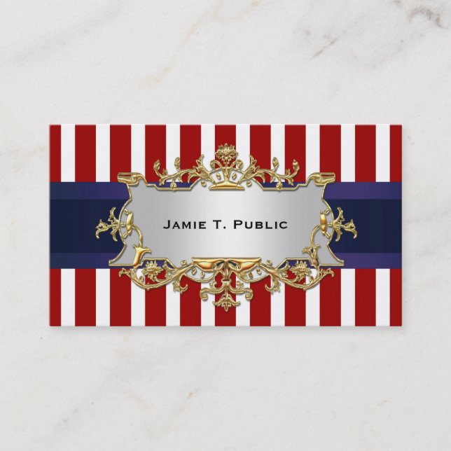 Red White Rand, Blue Ribbon, Guld Framed Label Visitkort (Framsida)