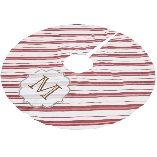 Red White Rand Candy Monogram Initial Träd Skirt Julgransmatta Borstad Polyester (Vinklad)