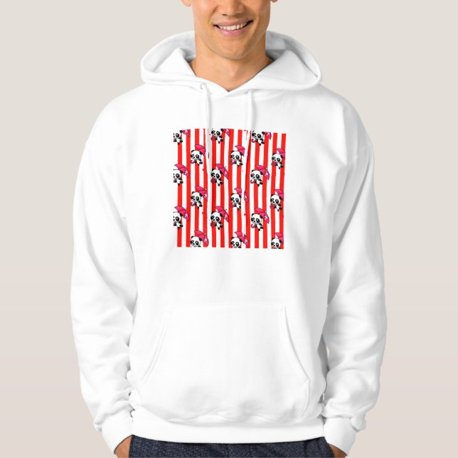 Red White Rand Cute Hoodie (Framsida)