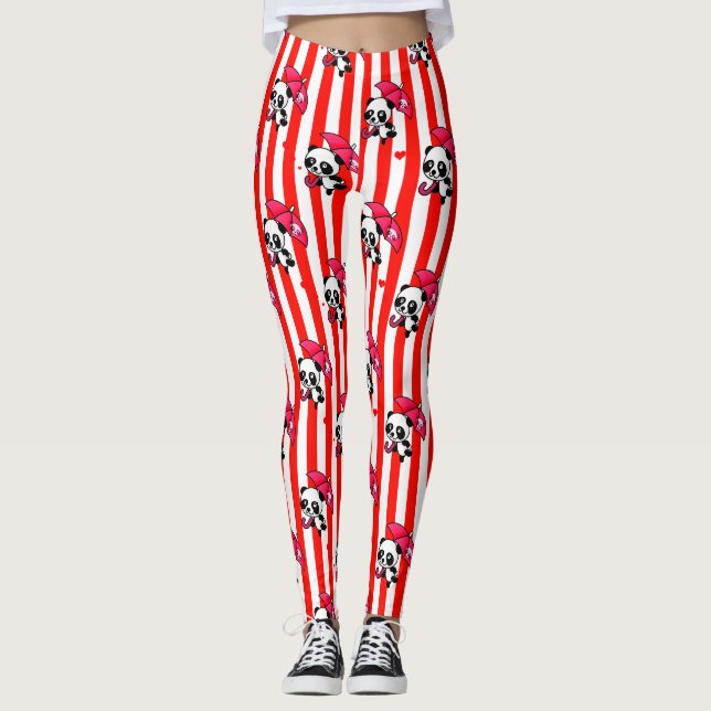 Red White Rand Cute Leggings (Framsida)