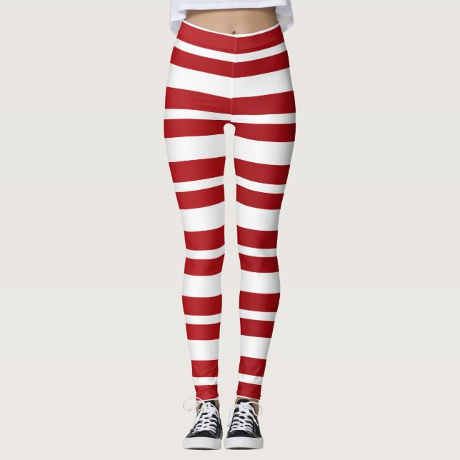 Red & White Rand Festive Helgdag jul Leggings (Framsida)