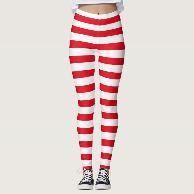 Red & White Rand jul Halloween Leggings (Framsida)