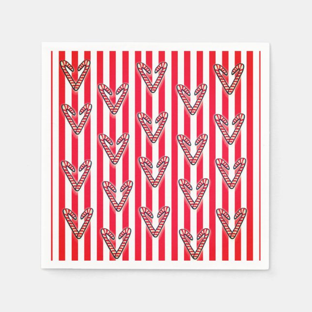 Red White Rand Lolipops Hearts Pappersservett (Framsidan)