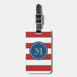Red White Rand Mönster, marinblå monogram Bagagebricka