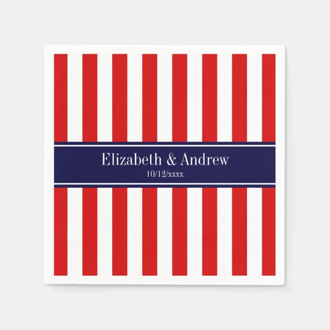 Red White Rand Navy Blue Namn Monogram Pappersservett (Framsidan)