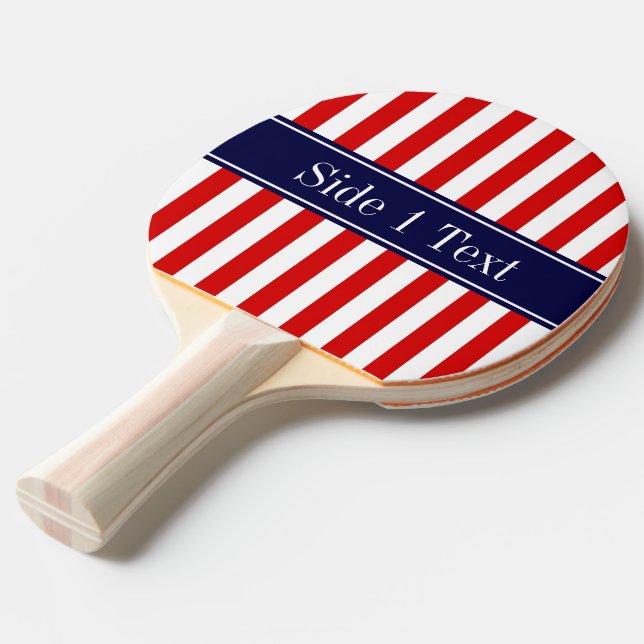 Red White Rand Navy Blue Namn Monogram Pingisracket (Frontvinkel)
