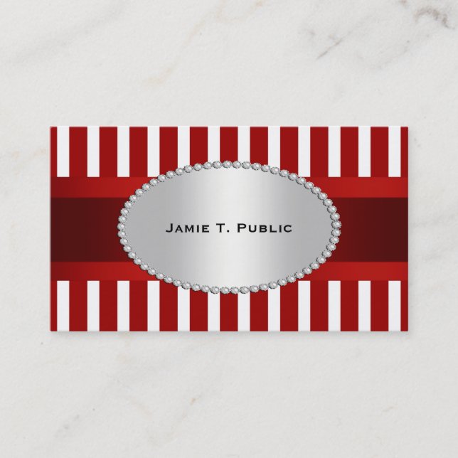 Red White Rand, Red Ribbon, Guld Framed Label P Visitkort (Framsida)