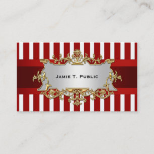 Red White Rand, Red Ribbon, Guld Framed Label Visitkort