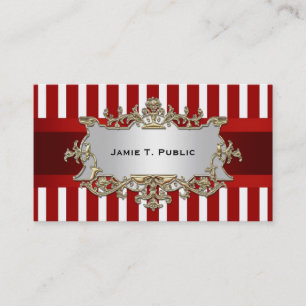 Red White Rand, Red Ribbon, Guld Framed Label Visitkort