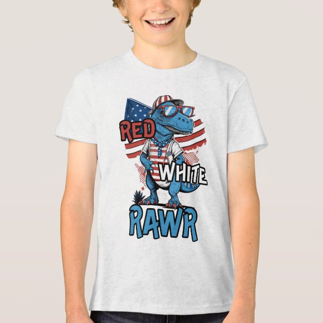 RED WHITE RAWR Patriotic Coola Dinosaur T Shirt (Framsida)