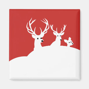 Red White Reindeer Family Hjort Snö Magnet